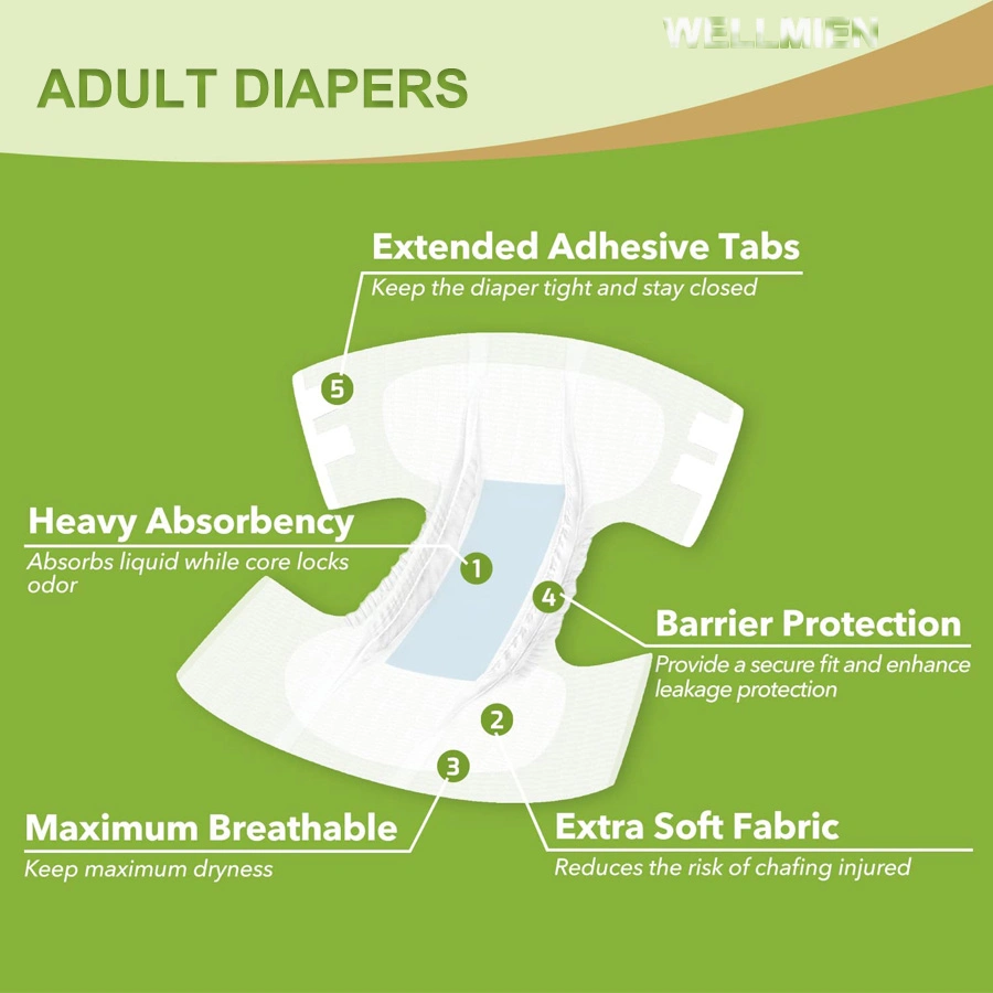 Wholesale Quick Dry Breathable Fluff Pulp Incontinence Diaper Hospital Senior Ultra Thick Comfortable Disposable Adult Diaper